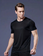 Round Neck T-Shirt 9Pcs Black Ultralight Men Quick Dry Breathable Sweat Shirt for Fitness Gym Running Light Plaid Quick Dry Shor