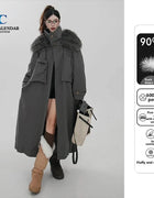 Workwear Down Jacket, High-end Mid-length Casual Coat with Large Fur Collar. New Style for Women's Winter 2025