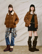 TOYOUTH Women Down Jacket 2026 Winter New Corduroy Sherpa Collar Maillard 90% Down Warm Puffer Coat
