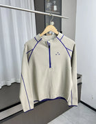 Casual Hoodie Sweatshirt Half Zipper Stand Collar Outdoor Unisex Autumn Wear Breathable Long Sleeve Youth Fashion Plaid Pattern