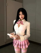 College Style Jk Uniform Sweet Spicy Versatile Shirt Top Summer New High Waist Slimming Pleated Short Skirt Two Piece Set Women