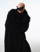Mauroicardi Autumn Winter Long Oversized Hairy Shaggy Soft Fuzzy Black Thick Faux Fur Coat Men Loose Casual Furry Overcoat 2025