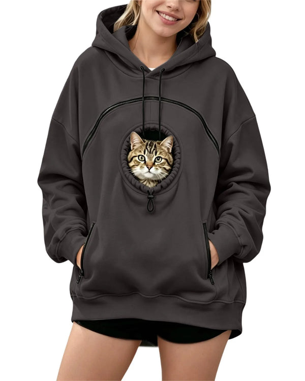 Oversized Hoodie with Pet Pouch Women's Zipper Kangaroo Pocket Sweatshirts for Small Cat & Dog Pet Lover Hoody Hooded Pullover