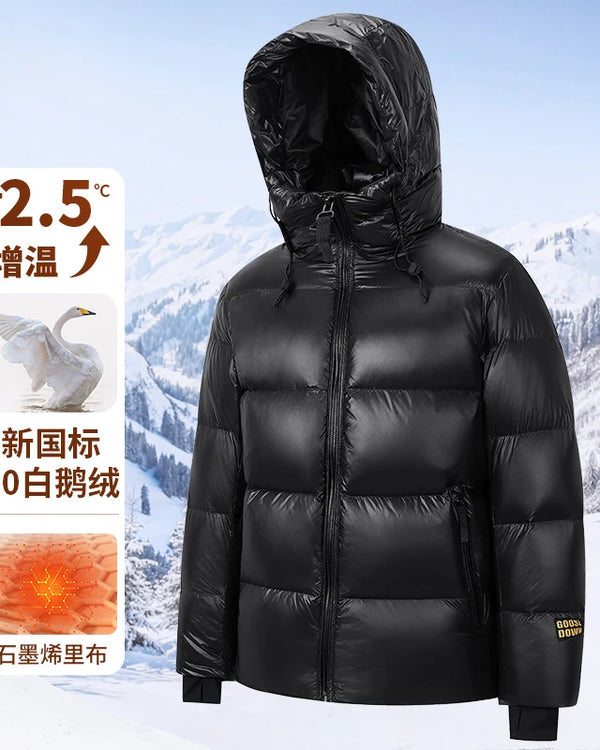 2024 Winter New Men's Hooded White Goose Down Jacket High Quality Casual Thick Warm Down Jacket with Down Content Up to 90%
