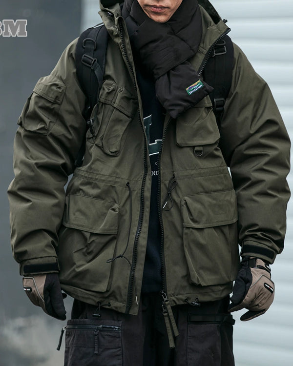 Winter American High Quality Outdoor Cargo Hooded Puffer Jacket Men Clothing Harajuku Casual Windproof Hiking Suit Korean Coat