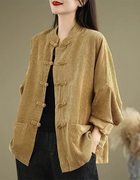 2026 New Retro Corduroy Jacket Women Spring Autumn With Improved Tang Style Loose Single-breasted Stand Coat Female Top