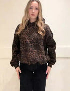 Vintage Chic Leopard Print Hoodie Casual Long Sleeve Loose Pullover Hooded Sweatshirts Lady Trendy Fashion High Street Outfit