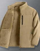Winter Fleece Jackets Men Thick Warm Stand Collar Zipper Pockets Jacket Hiking Training Outwear Male Casual Loose Cargo Coats