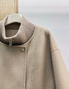 Ribbed Knit Stand Collar Reversible Wool Jacket, 2026 Autumn Winter Women Outerwear