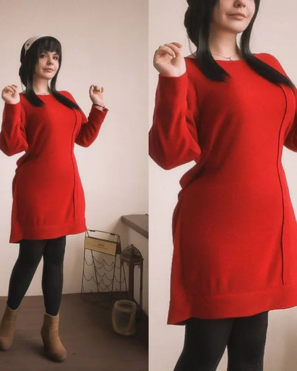 Yor Forger Costume Anime SPY Cosplay Red Knitted Sweater Wig Full Set New Year Role Play Outfit Women Spring Season Party