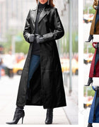 Winter Women's Fashion Cyberpunk Leather Long Jacket Casual Loose Button Solid Color Coats Lapel Biker Jacket Plus Size