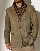 2025 Men's Spring and Autumn Fashion Retro Jacket, New European and American Style Lapel Workwear Patchwork Contrast Color Coat