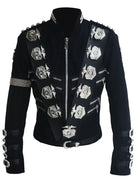 Impersonator Michael Jackson Costumes Jacket Stuff BAD Black With Silver Eagle Badges Punk Metal woolen Clothing