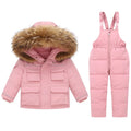 RAISE Russia Winter Toddler Girl Down Jacket Clothes Set 1-5Y Girl Real Raccoon Fur Outerwear Coat Waterproof Baby Girl Ski Suit