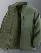 Winter Fleece Jackets Men Thick Warm Stand Collar Zipper Pockets Jacket Hiking Training Outwear Male Casual Loose Cargo Coats