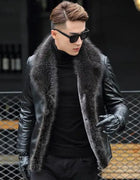 Winter Mens Clothing New Fur collar Turn-down Genuine Leather Men Solid Color Outerwear Coat Thick Warm Parkas
