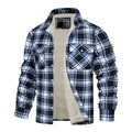 Men's fleece jacket with lamb fleece lining, zippered buffalo plaid flannel jacket, casual long sleeved warm autumn and winter j