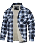 Men's fleece jacket with lamb fleece lining, zippered buffalo plaid flannel jacket, casual long sleeved warm autumn and winter j