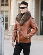 Winter Mens Clothing New Fur collar Turn-down Genuine Leather Men Solid Color Outerwear Coat Thick Warm Parkas