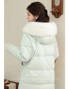 ALXNAN Light Green Down Jacket Women Thickened Warm Hooded Chic Buttons Loose-fit Coats 2026 Warm Long Jackets Female LXN32786