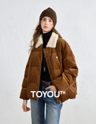TOYOUTH Women Down Jacket 2026 Winter New Corduroy Sherpa Collar Maillard 90% Down Warm Puffer Coat