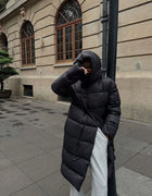 Black long hooded down jacket, 2026 autumn/winter new style, thickened, warm and waterproof women's down coat.