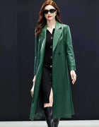 Autumn New Elegant Office Women 100% Sheepskin Genuine Leather Jacket Belted Slim Long Trench Coat Work Windbreaker Jacket
