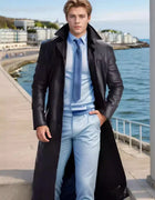 2026 New Men's Long Leather Jackets Goth Punk Button Trench Coat Solid Lapel Collar Long Pu Windbreaker Winter Leather Coats