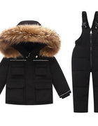 RAISE Russia Winter Toddler Girl Down Jacket Clothes Set 1-5Y Girl Real Raccoon Fur Outerwear Coat Waterproof Baby Girl Ski Suit