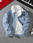 Men's Denim Jacket Autumn Winter Thickened Fleece Collar Cotton Jacket Loose Fit Warm Korean Style Lamb Velvet Lined Coat