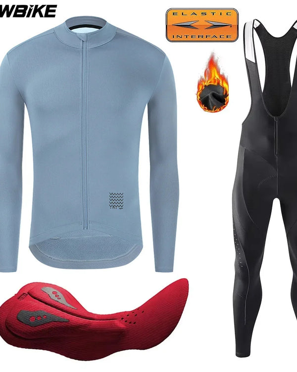 YKYWBIKE Winter Men Cycling Jacket Sets Thermal Fleece Long Sleeve 5-15°C Jersey Suit for Bib Pants Suit Ride Bicycle Clothing
