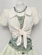 American Retro Y2K 3 Piece Outfit Lace Collar Tie Cami Top Pleated Mini Skirt Harajuku Kawaii Casual Cottage Streetwear Set