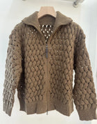 High-Quality Fall/Winter 2026 Casual Wool-Mesh Jacket Featuring Sequin And Tulle Paneling And A Double-Ended Beaded Chain Zipper