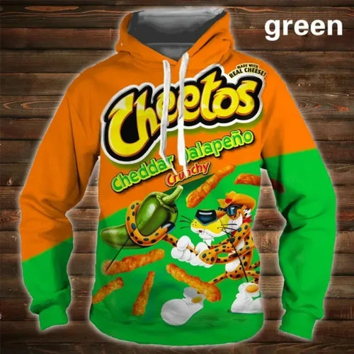 Cartoon 3D Hoodie Cheetos Food Hooded Sweatshir Men's And Women's Long Sleeve Pullover Oversized Haikyuu Graphic Hoodies