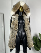 Long Natural Coyote Fur Parka With Hood Real Muskrat Fur Jacket Winter Warm Wolf Fur Coats Best Selling Genuine Fur Coat Man