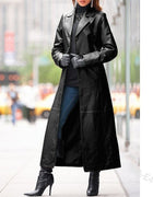 Winter Women's Fashion Cyberpunk Leather Long Jacket Casual Loose Button Solid Color Coats Lapel Biker Jacket Plus Size