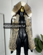 Long Natural Coyote Fur Parka With Hood Real Muskrat Fur Jacket Winter Warm Wolf Fur Coats Best Selling Genuine Fur Coat Man