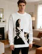 Autumn Winter Men Print Sweaters Vintage Loose Sweaters Long Sleeve Round casual Harajuku Pullovers Knitwear white Streetwear