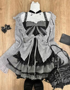 Sweet Lolita Early Autumn Three Piece Set Lace up Ruffles Cardigan Sexy Slim Fit Strapless Vest Tops High Waist Ruched Skirts