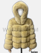 Luxury Real Fox Fur Coat Women Winter Thick Warm Hooded Fox FurJacket Short Bubble Real Fur Coats Outerwear  Genuine Fur