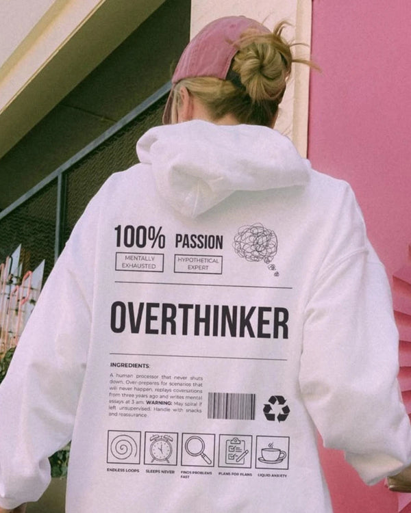Overthinker Hoodie Funny Mental Health Tumblr Aesthetic Self Care Gift Anxious Girl Comfort Winter Autumn Warm Casual Sweater