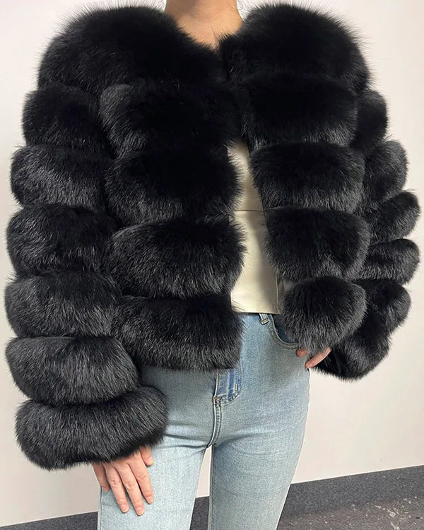 2026 New black Winter Women's Cold Coat Top Fox Jackets Women clothing Luxury Furry Natural Real fox Fur Jacket Coats
