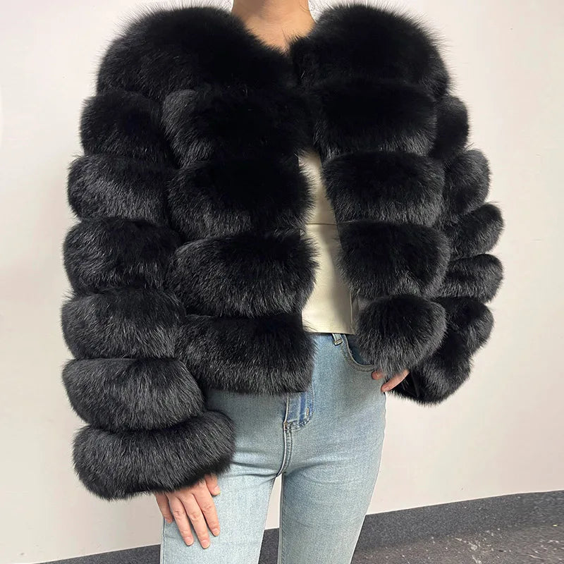 2026 New black Winter Women's Cold Coat Top Fox Jackets Women clothing Luxury Furry Natural Real fox Fur Jacket Coats