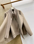 Ribbed Knit Stand Collar Reversible Wool Jacket, 2026 Autumn Winter Women Outerwear
