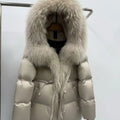 Hooded White Goose Down Coat Women Loose Female Thick Reality Fur Jacket New Autumn Fox Fur Winter Warm Natural Puffer Jacket