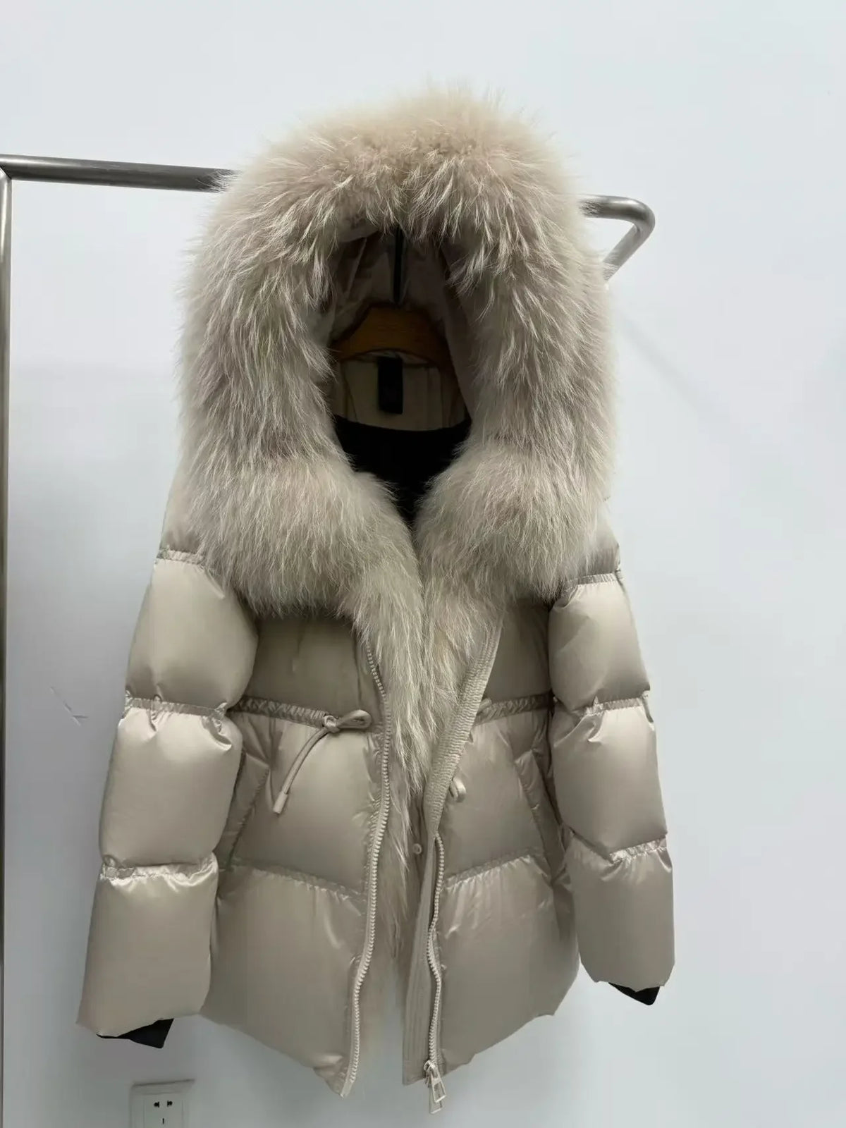 Hooded White Goose Down Coat Women Loose Female Thick Reality Fur Jacket New Autumn Fox Fur Winter Warm Natural Puffer Jacket
