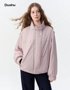 DUSHU Women Windproof Warm Pink Down Jacket with Elastic Hem 2026 Winter New Loose Fit Stylish Outerwear White Duck Down Filled