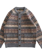 Sauce Zhan Men's Sweters Fair Isle Lambswool Sweatercoat Sheep's Wool Cardigan Soft and Comfortable Regular Fit