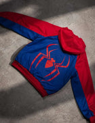 Unisex Fashion Cosplay Hooded Jacket Red Blue Colorblock Spider Pattern Hoodie Casual Y2K Streetwear Long Sleeve Sweatshirt Top