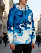 Men's Oversize Hoodie Modern Abstract Art Print Sweatshirt Fluid Graphic Pullover Hoodie with Pocket Streetwear Couple Fashion